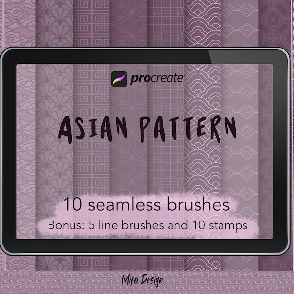 Asian traditional pattern brushes procreate, seamless brushes, pattern procreate, Korean pattern, Chinese pattern, Thai Japanese pattern