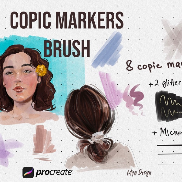 New! Copic markers procreate brushes, alcohol markers procreate, micron procreate, glitter liner procreate