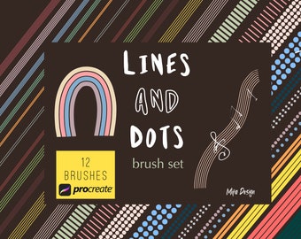 Procreate line and dots brush, line dot grid brush, polka dot brush, decorative boards procreate,double line brush, grid brush.