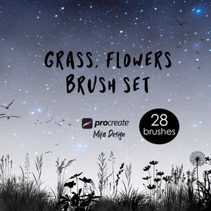 Procreate Grass Brushes, flower brush, Procreate Brush Pack, plant brush, grass silhouette brush, nature Brush set