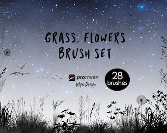 Procreate Grass Brushes, flower brush, Procreate Brush Pack, plant brush, grass silhouette brush, nature Brush set