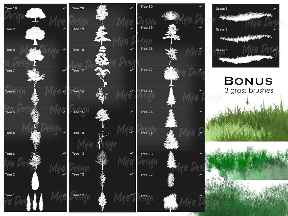 Procreate Tree Brushes Trees Stamp Set Procreate Brush Pack Etsy