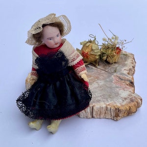 Antique Miniature Bisque Doll: Edwardian Swivel Head, Original Clothes