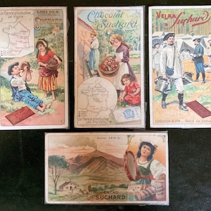 Viele 4 Suchard Viktorianische Handelskarten Antik Chromo Lithographie