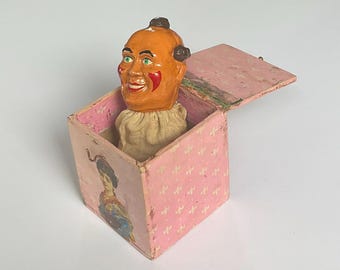 Cabeça de palhaço alemão antigo Jack in the Box em papel machê, por volta de 1890-1910