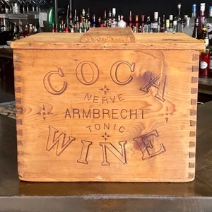 Antique Advertising Coca Nerve Armbrecht Tonic Wine Crate a forerunner of Coca Cola Circa 1890’s