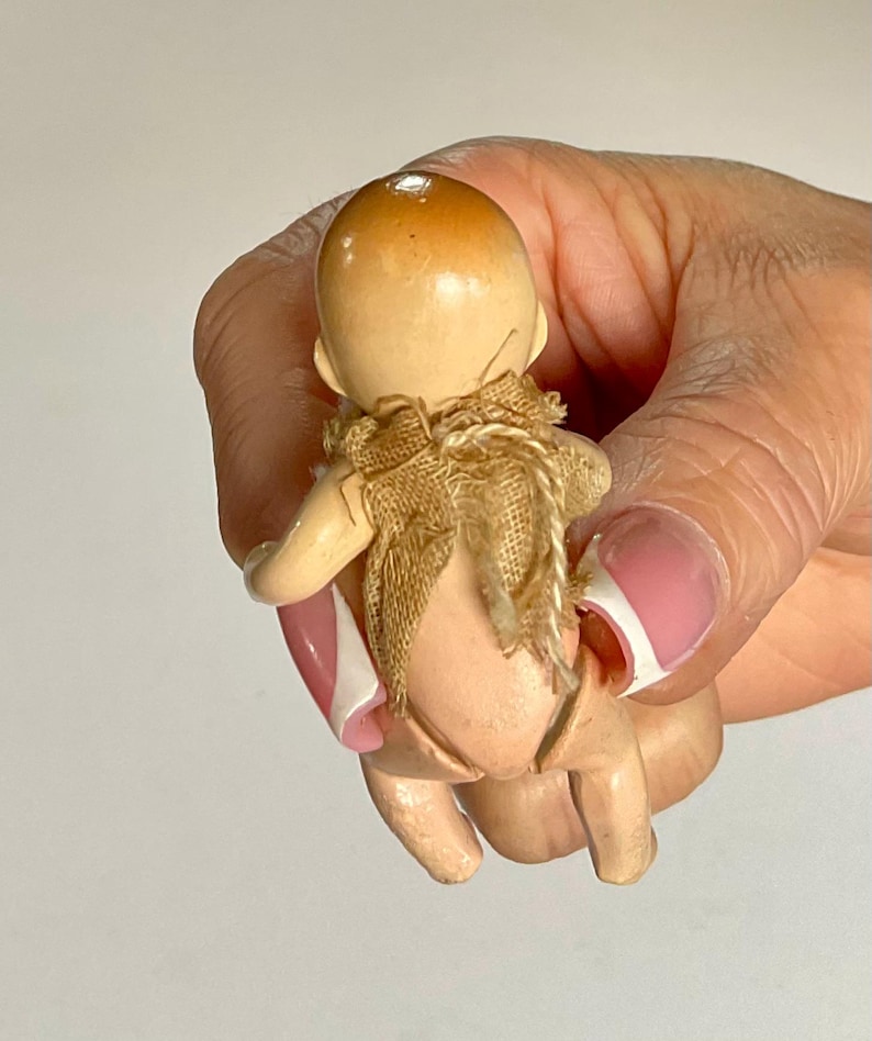 Antique German Miniature Baby Doll - Composition Material - Jointed Arms & Legs - Circa 1910-1930 image 5