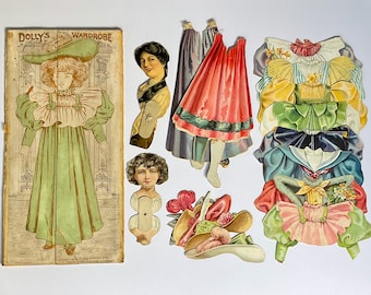 Antique 1914 Raphael Tuck Paper Doll Set with 16 pieces and Original Folder “Dolly’s Wardrobe”
