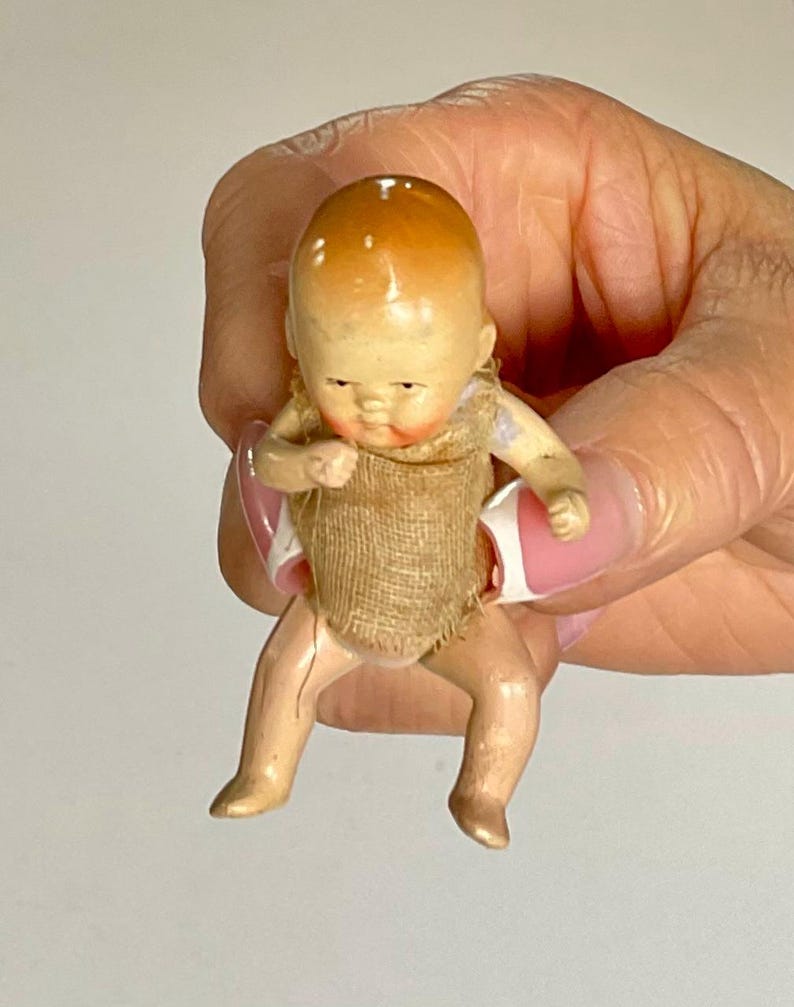 Antique German Miniature Baby Doll - Composition Material - Jointed Arms & Legs - Circa 1910-1930 image 2