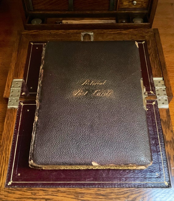 Antique Leather Postcard Album With 118 Edwardian Golden Era