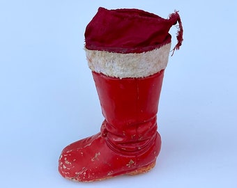 Vintage German Paper mache Christmas Santa Claus Candy Container Boot Circa 1930’s