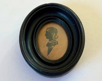 Antique Georgian Silhouette of a Pretty Woman in Original period Frame Circa 1800