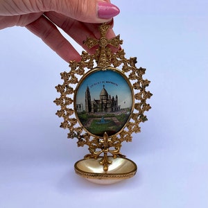 Antique French Ormolu Holy Water Font Souvenir of The Sacred Heart Basilica in Montmartre Circa 1880