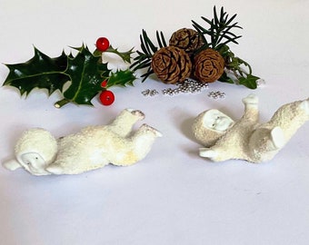 Two Large Antique German Snowbabies Tumbling 3” Bisque Mica Circa 1910