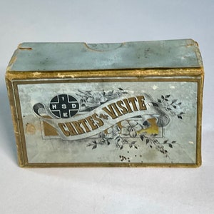 希少！アンティーク ビクトリア朝の段ボール製広告箱 Cartes Visite、写真ネガ箱 1890 年頃