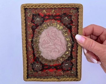Antique German Klosterarbeit Reliquary: Saint Joseph Wax Portrait, Circa 1830
