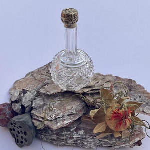 Antique Crystal Scent Bottle with Repousse Silver Top Circa 1900