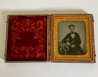 1860s Ambrotype Photograph: Young Gentleman, Glass Eye, Leather Case