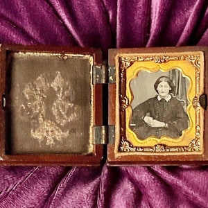 Mid 19th Century Daguerreotype Ambrotype Sixteenth Plate Hand Tinted Sepia Photograph of an Austere Looking but Charming Old Lady