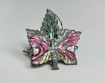 Antique German Christmas Tree Tin Candle Holder, Figural Butterfly Ornament Circa 1890’s