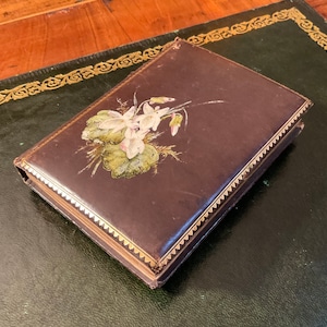 19th Century Cabinet Photo Album Floral Design Cover full with 11 Sepia Photographs, New Zealand Family