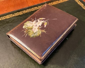 Um 1900s Kabinett-Fotoalbum Floral Design Einband mit 11 Sepia-Fotografien, Neuseeland Familie