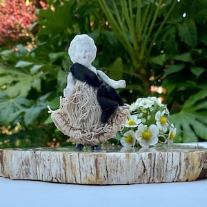Antique Miniature 2 1/4 inch German Bisque Doll with Original Crochet and Bow Dress Circa 1890’s
