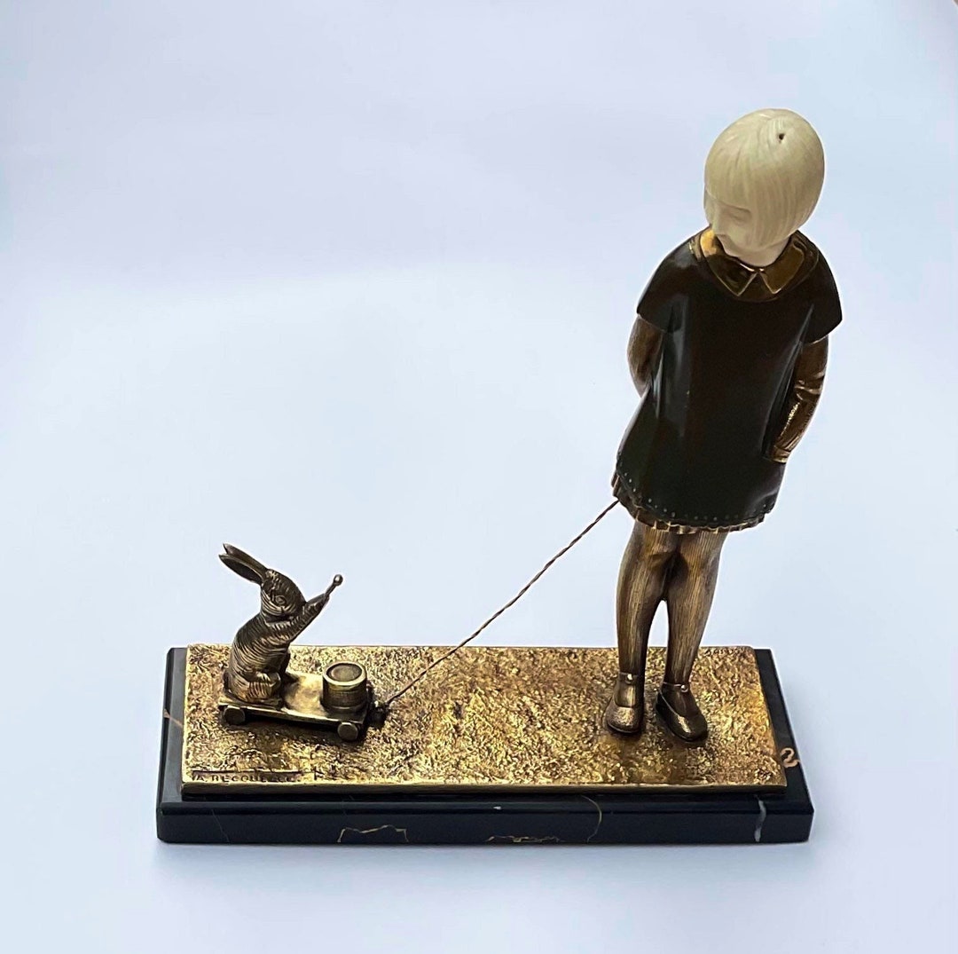 Art Deco Sculpture André Vincent Becquerel girl and Rabbit Circa 1920s ...
