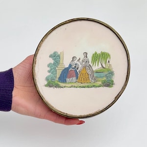 Bonbon églomisé ancien peint à la main, France, Bonbonnière vers 1830