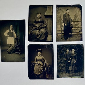 5 Antique Victorian Tintype or Ferrotype Family Portrait Photographs Circa 1870’s