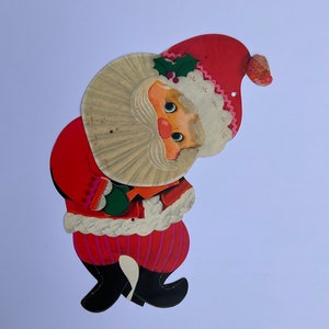 Vintage Weihnachtsdekoration 1940er Jahre Deutsch Die Cut Karton Wandbehang Santa Nieten Mechanischer Kopf und Beine Ungewöhnliche Frühe Kitch