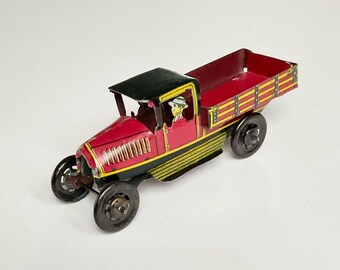 アンティーク　イギリス製　ブリキのゼンマイ仕掛けの自動車 ヴィンテージ J. Chein ブリキ製ゼンマイ仕掛けの高級食料品おもちゃの