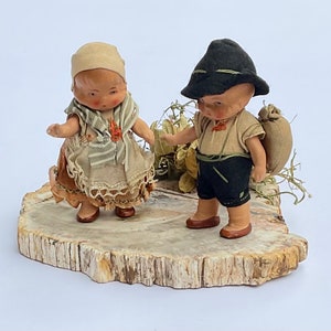 Antique Miniature Bisque Hansel and Gretel Dolls German Porcelain circa 1920’s