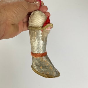 Ungewöhnliche antike Weihnachts-Boot-Verzierung mit Bisque Weihnachtsmann-Kopf circa 1920