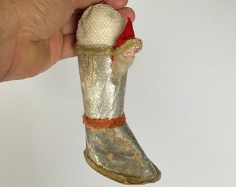 Unusual Antique Christmas Boot Ornament with Bisque Santa Head Circa 1920’s