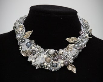 White and silver unique and elegant statement necklace