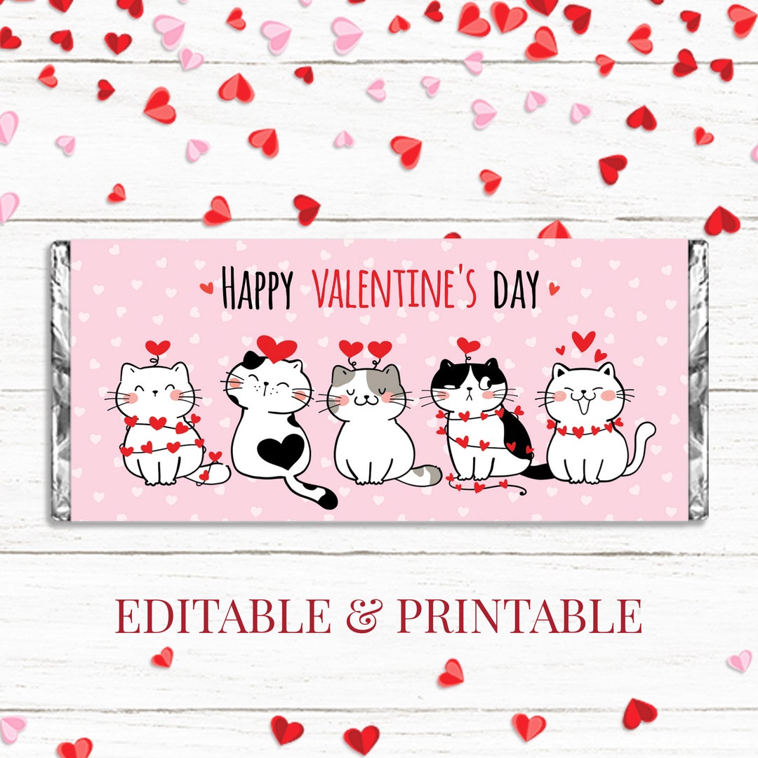 Valentine Cats, Valentine Candy Wrapper, Valentine's Day Favor