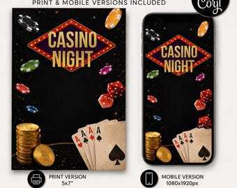 Editable Casino Night Invitation – Vegas Dice, Chips, Cards Design (Digital Download)