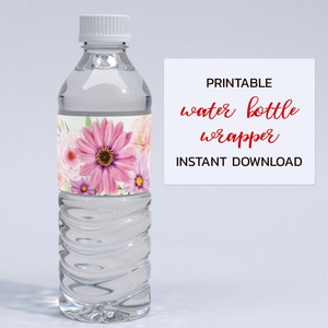 Pink Floral Water Bottle Wrapper: Wedding Party Decor (Instant Download)