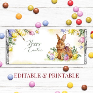 Easter Bunny Candy Bar Wrapper: Editable Chocolate Favor (Instant Download)
