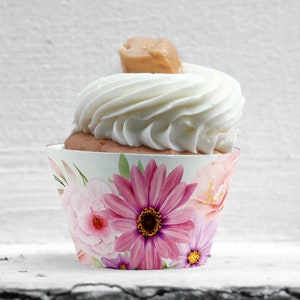 Floral Cupcake Wrappers: Pink & Lavender Blooms (Instant Download)