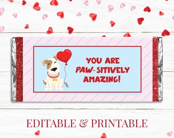 Dog Valentine Candy Bar Wrapper: Personalized Printable Template