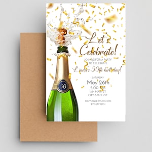 Fun & Festive Champagne Birthday Party Invite Template
