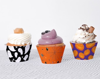 Halloween Cupcake Wrappers in 3 styles-ghost,spiderweb, and pumpkin