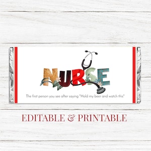 Nurse Candy Bar Wrapper, Personalized Wrapper, Editable, Instant Download