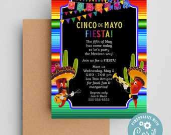 Cinco de Mayo Party Invitations, Cinco de Mayo Party Invite, Fiesta Birthday, Fiesta Party, Instant Download, Editable Template