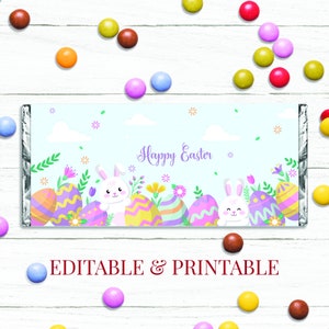 Easter Bunny Hershey Bar Wrapper: Pastel Spring Colors (Editable Template, Instant Download)
