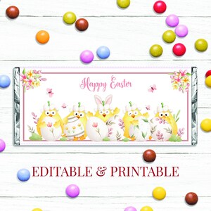 Hershey Bar Wrapper Customizable, Easter Candy Wrapper, Editable Template, Instant Download, Happy Easter