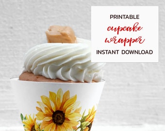 Sunflower Cupcake Wrappers - instant download, printable for fall weddings, dessert table