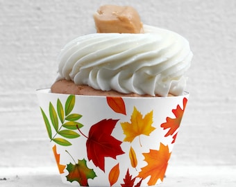 Colorful Fall Leaves cupcake wrapper-autumn leaves, bridal shower ideas, wedding cupcakes, fall party ideas